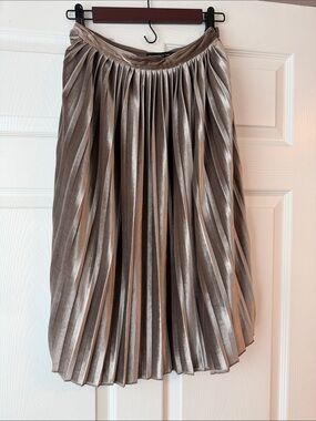 Abercrombie & Fitch Metallic Pleated Midi Skirt - Taupe Silver